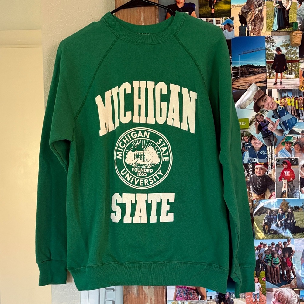 Michigan State sweatshirt.